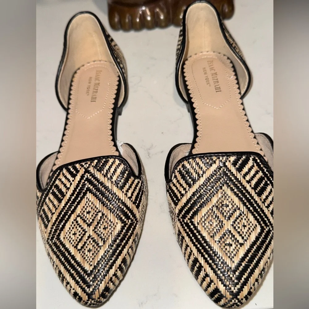 Isaac Mizrahi New York Woven D’Orsay Flats Size 7.5 Neutral Black Tan - Picture 5 of 10